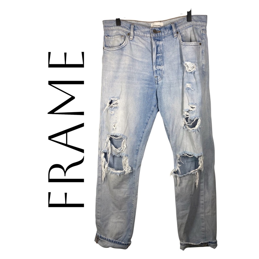 FRAME Le Slouch Distressed‎ Button Fly Jeans Light Wash Denim Size 27 – Flawed